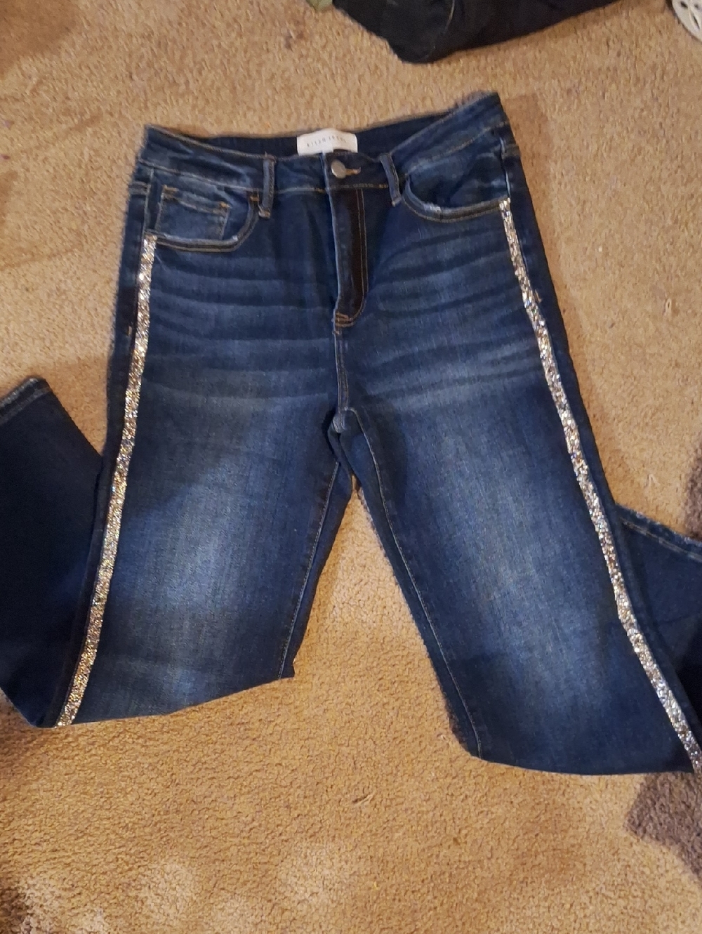 Risen LosAngeles Dark Blue Skinny Jeans with Silver Sequin Side Stripe